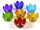 Set van 7: Lotus sfeerlicht klein chakra zilverrand - 8 - Schelp - Meerkleurig - Zilverkleurig - L