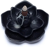 Backflow waterval wierookbrander Lotusbloem -- 12.7x12.7x5.8cm - geleverd met 2 pakjes Satya Back Flow kegels en een pakje Hem wierook White Sage