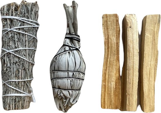 Reinig je huis pakket XL - 2 x Smudge Stick Witte salie - 3 x Palo Santo stick - 1 x Abalone schelp - incl handleiding NL