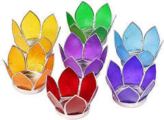 Set van 7: Lotus sfeerlicht klein chakra zilverrand - 8 - Schelp - Meerkleurig - Zilverkleurig - L