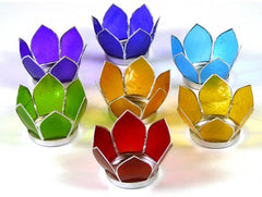 Set van 7: Lotus sfeerlicht klein chakra zilverrand - 8 - Schelp - Meerkleurig - Zilverkleurig - L
