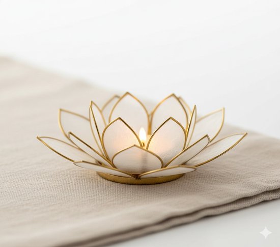 Lotus sfeerlicht naturel goudrand - 13.5 cm - S