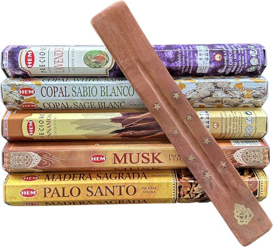 HEM Wierook Assortiment - 5 heerlijke geuren - wierook stokjes - Precious Lavendel - Copal Sabio Blanco - Precious Cinnamon - Musk - Palo Santo