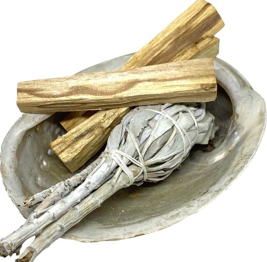 Reinig je huis Smudgekit S : Reinig je huis pakket Soulfloating - Smudge Kit - Witte salie - Palo Santo sticks, Abalone schelp - incl. handleiding NL - voor energetische reiniging - original