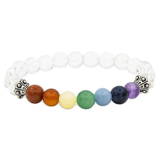 Armband chakra bergkristal elastisch -- 0.8 cm - in geschenktasje met geluksmuntjes