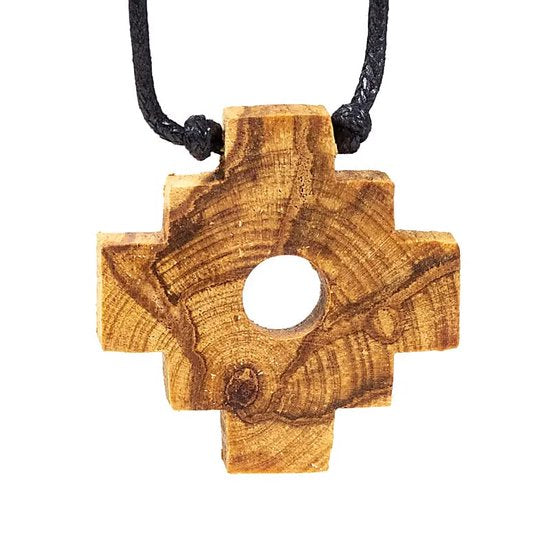 Palo Santo ketting Chakana Inca Kruis -- 4 cm - in geschenktasje met geluksmuntjes