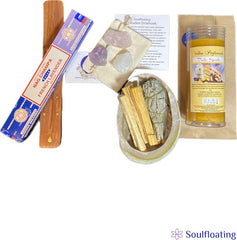 Soulfloating - Welcome Home Pakket - Gouden Driehoek, Wierookstokjes, Abalone Schelp met Palo Santo Hout Sticks, Kaars met Etherische Olie  - Welkom Thuis Pakket